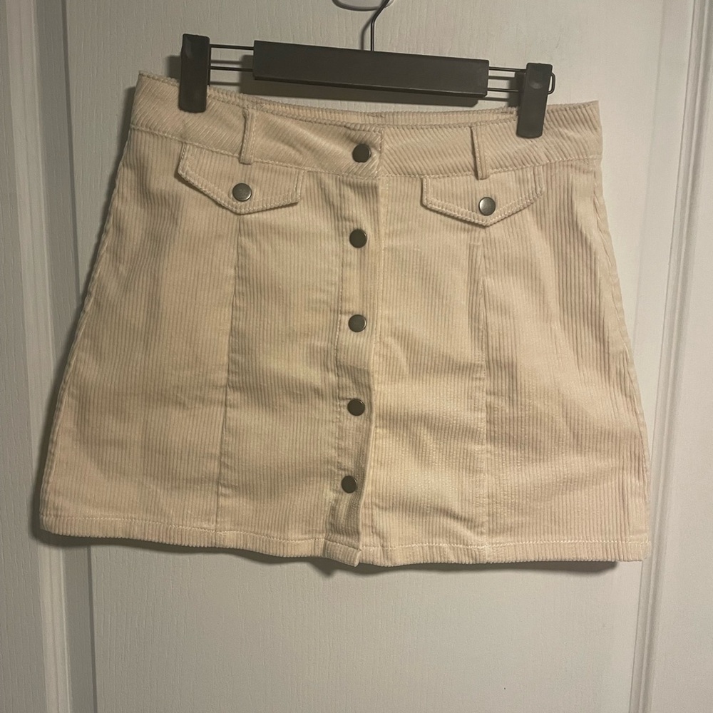 Love Tree Cream Corduroy Button Down Skirt, Size Medium